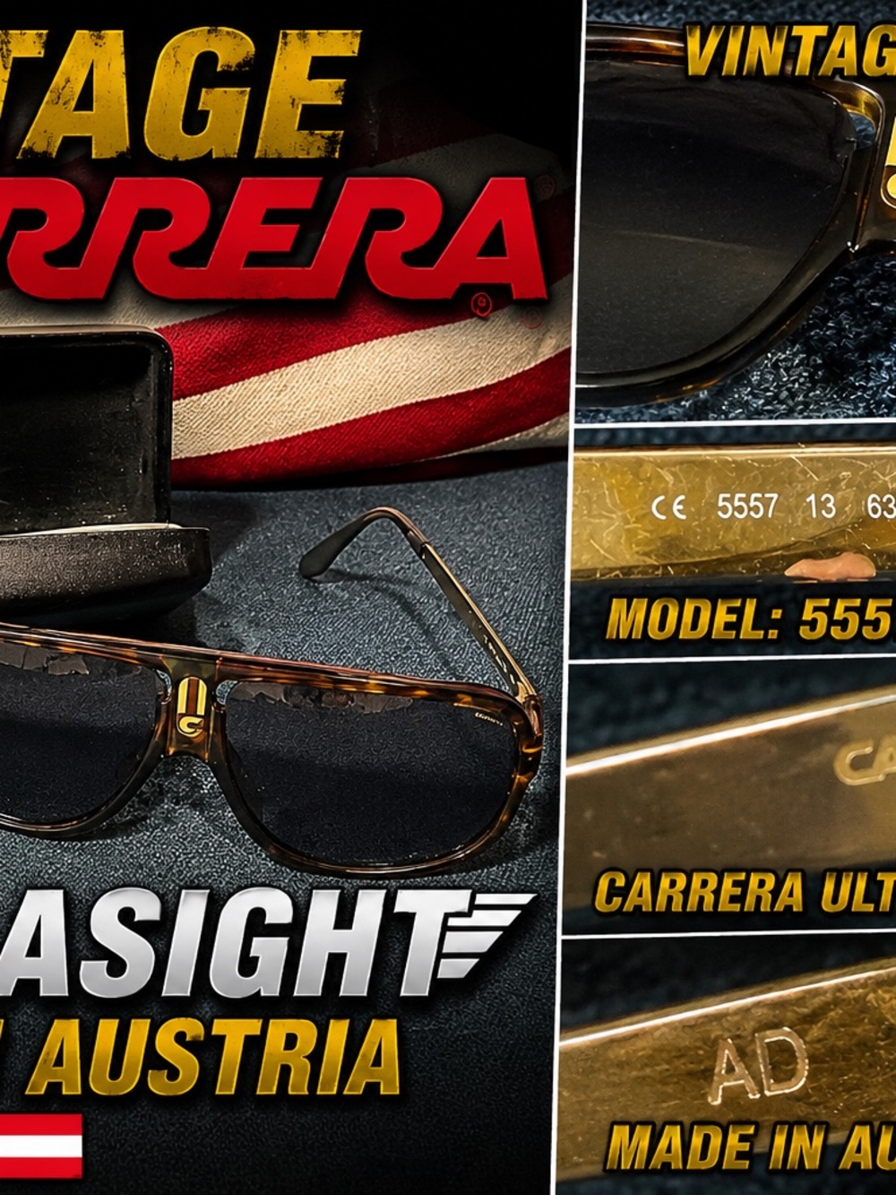 Vintage Carrera Tortoiseshell Frame Sunglasses with Dark Lenses